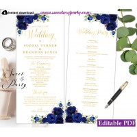 Navy Blue Wedding Program template tea length, (39)